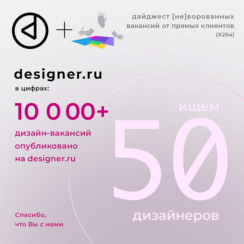 Дайджест #264 дизайн-вакансий в Telegram-канале @designer_ru